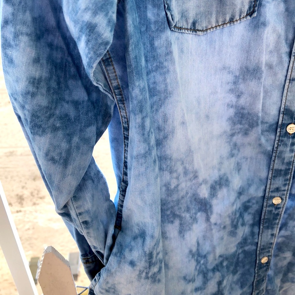 JW Signature western Denim like blue splattered Button Down Dress size L - Picture 6 of 7